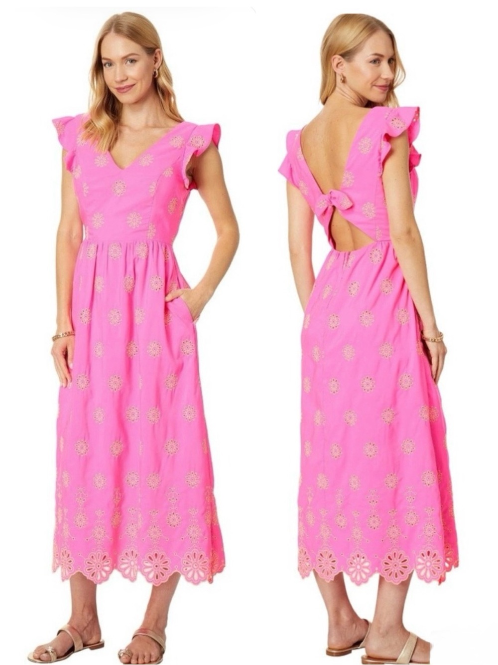 Lillyanne Midi Dress in Aura Pink Days Bloom Eyelet